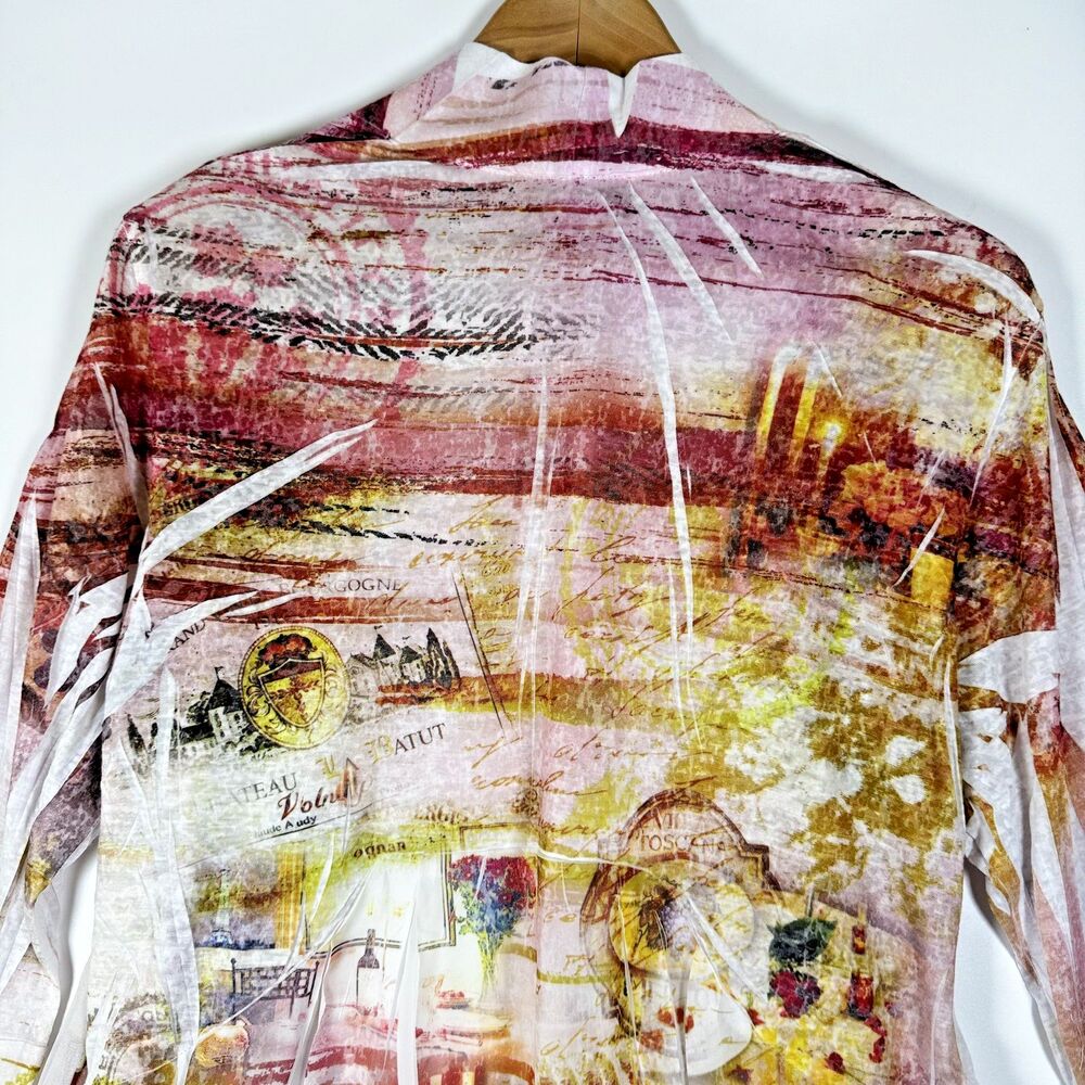 Impulse California Cardigan Large Multicolor Sheer Open Front Art Print USA - Picture 5 of 12